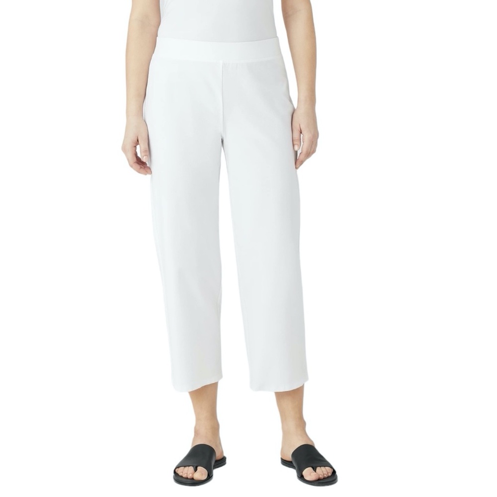 EILEEN FISHER WHITE WASHABLE STRETCH CREPE CROPPED STRAIGHT PANT